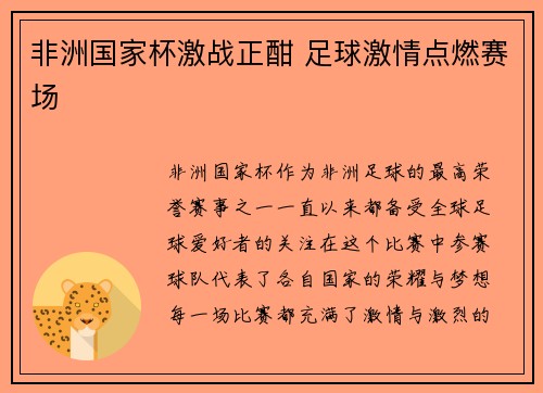 非洲国家杯激战正酣 足球激情点燃赛场 非洲国家杯激战正酣 足球激情点燃赛场
