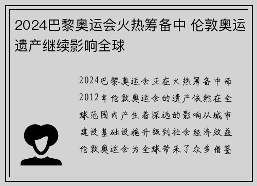 2024巴黎奥运会火热筹备中 伦敦奥运遗产继续影响全球